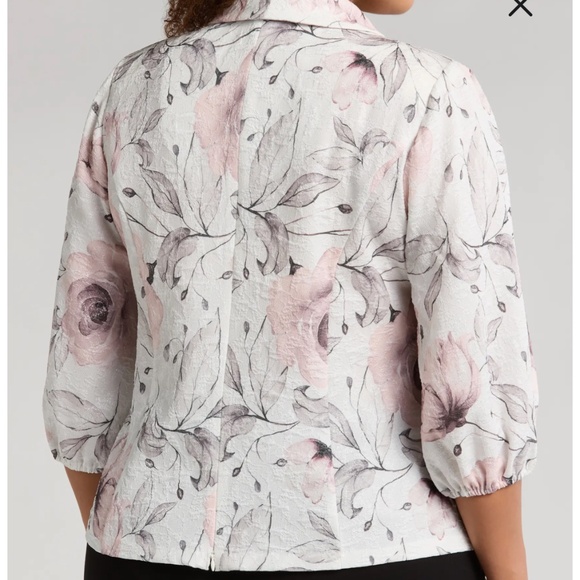 Alex Evenings Plus Size 3X Floral Print Jacquard Side Button 3/4 Sleeves Jacket - Picture 3 of 15